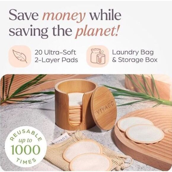 INKO - NWT - Reusable Makeup Remover Pads (20), Laundry Bag & Bamboo Storage Box - Picture 2 of 11